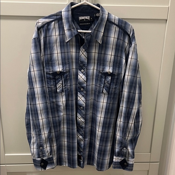 Panhandle Slim Other - VTG PANHANDLE SLIM Pearl Snap Buttons Western Plaid Long Sleeved Shirt Size XL